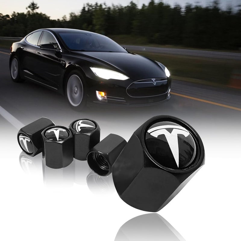Eaglewireless 5 Pack Tire Valve Stem Caps Leakproof Aluminum Chrome Tire Valve Caps with Rubber O-Rings Compatible with for Tesla Model 3, S, X, Y (White Logo) - Image 2